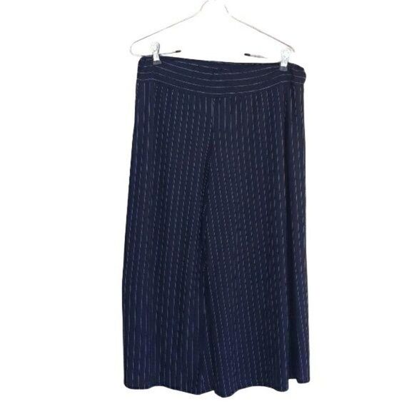 Larry Levine Pants Gaucho Stretch Cropped Wide Leg Pull On Striped Black Sz M - Picture 1 of 8